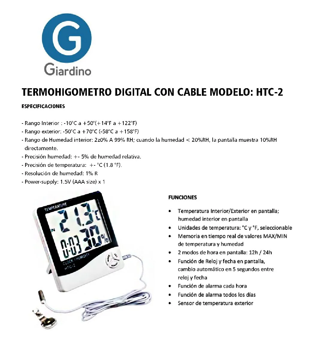 Termohigrómetro digital con cable HTC-2