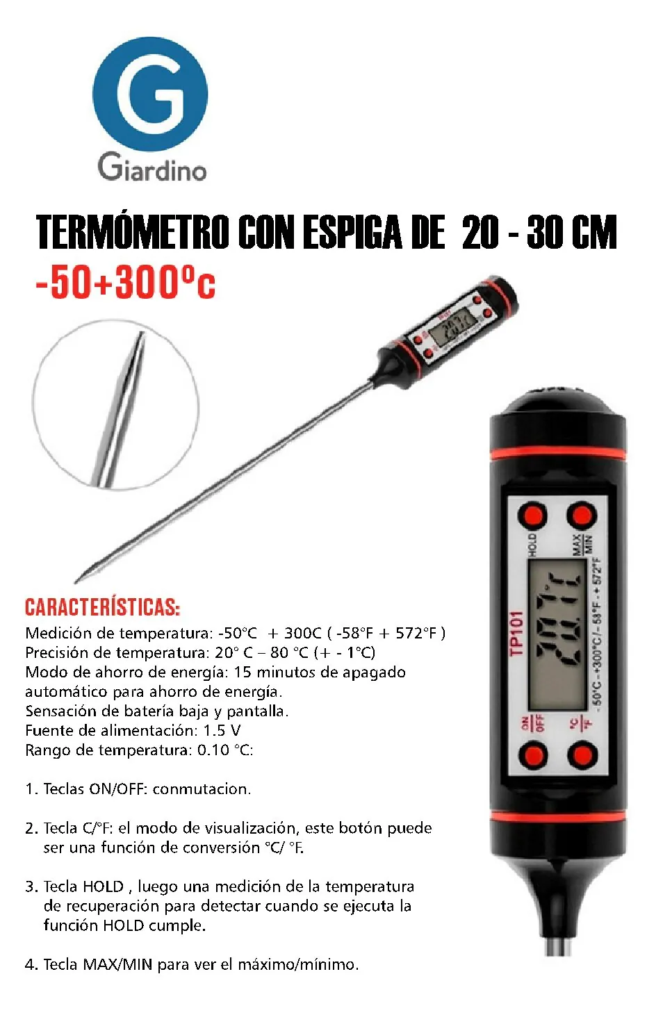 Termómetro digital con espiga (20 – 30 cm)